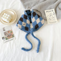 Argyle Knit Tie-Up Ear Warmer Kerchief - Blue