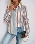 Vertical Stripe Drop Shoulder Button Shirt - Red