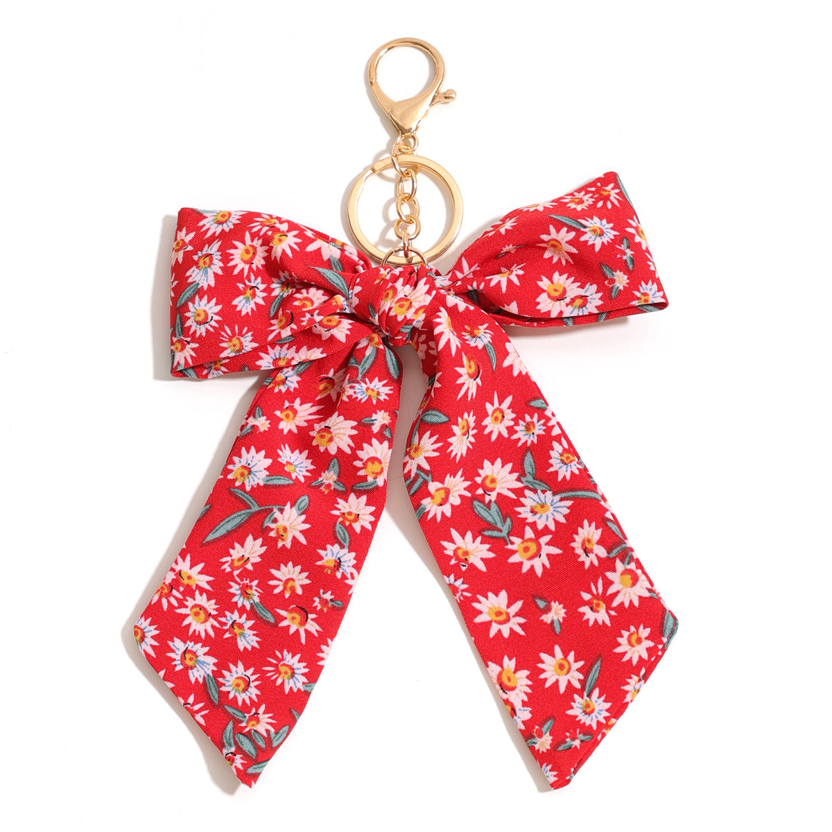 Daisy Print Oversized Bow Keychain Charm - Red