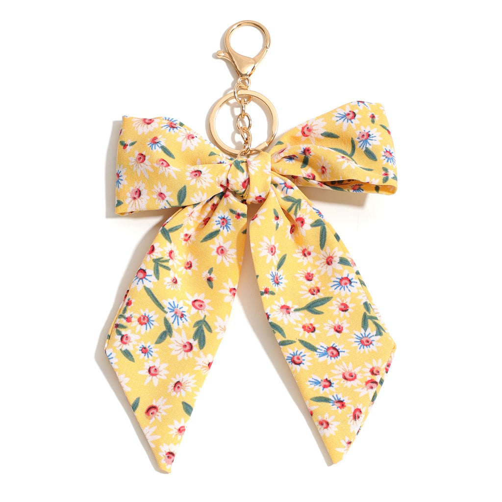 Daisy Print Oversized Bow Keychain Charm - Yellow