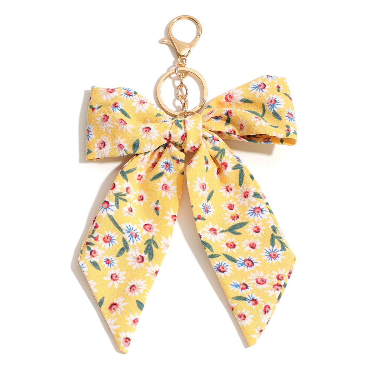 Daisy Print Oversized Bow Keychain Charm - Yellow
