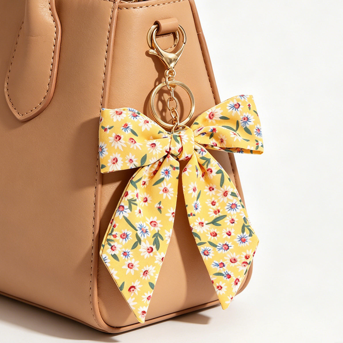 Daisy Print Oversized Bow Keychain Charm - Yellow - 1