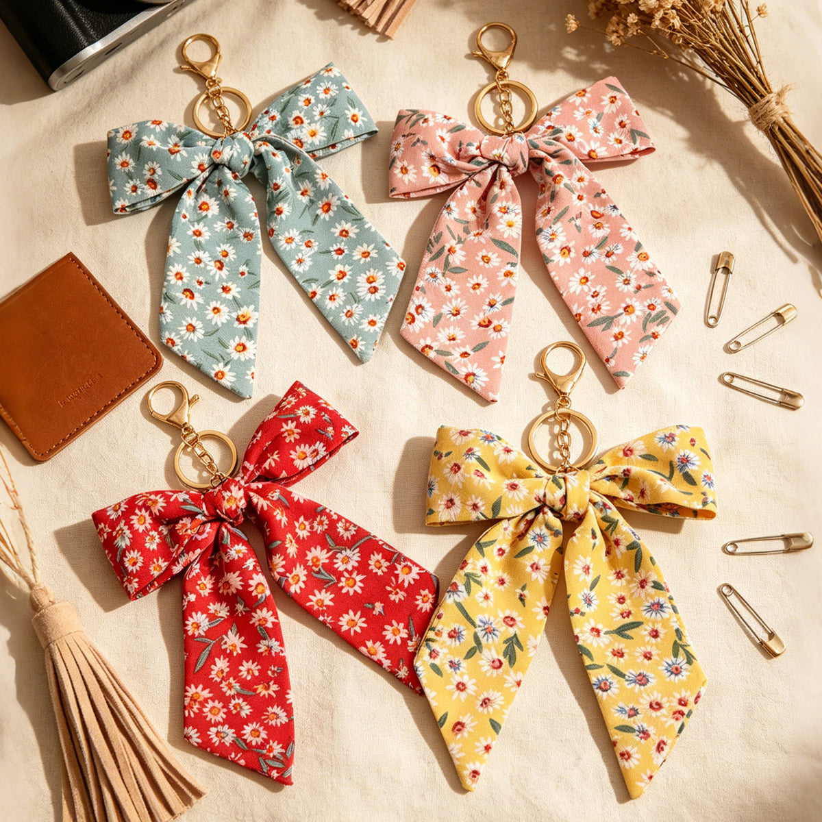 Daisy Print Oversized Bow Keychain Charm - view 1
