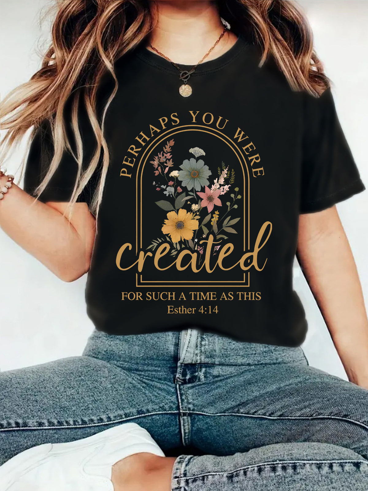 Botanical Bible Verse Graphic T-Shirt - Black