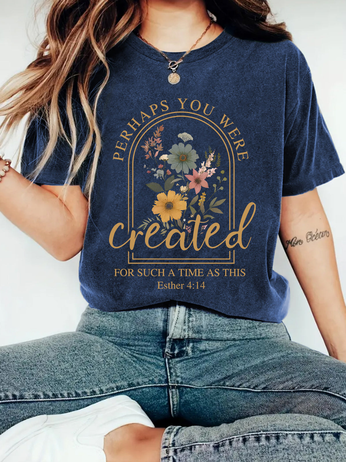 Botanical Bible Verse Graphic T-Shirt - Blue