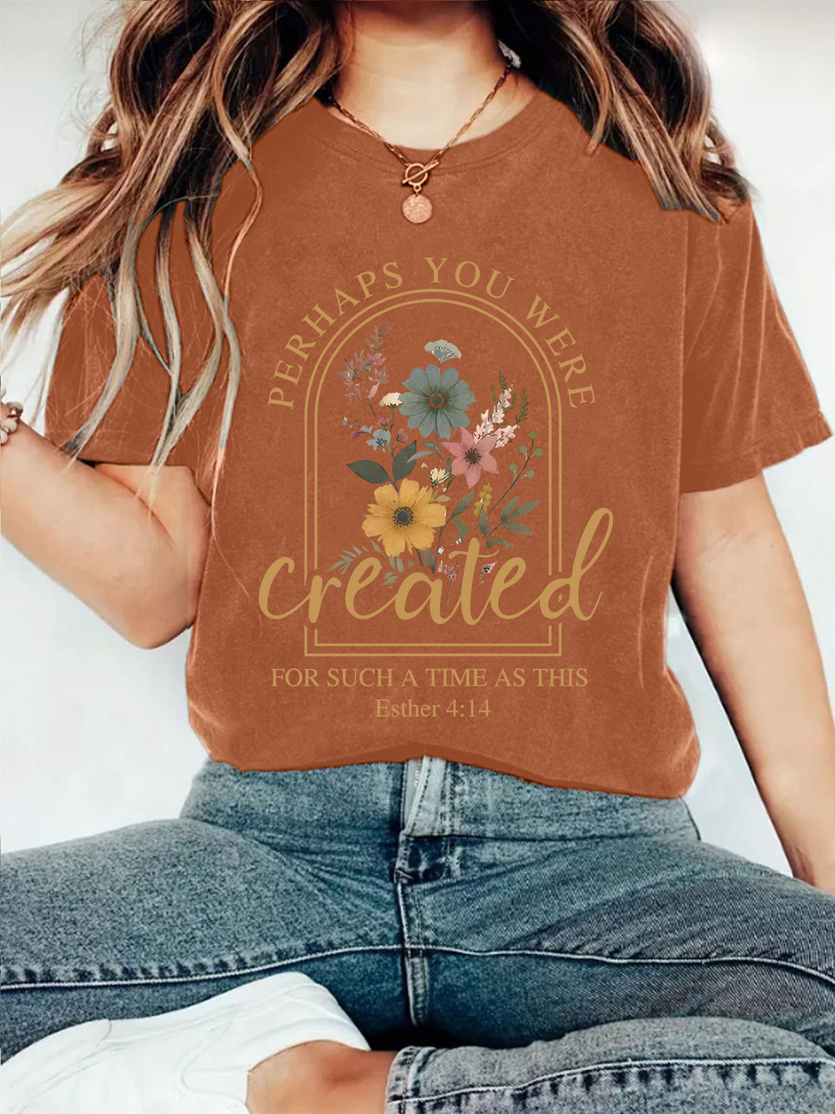 Botanical Bible Verse Graphic T-Shirt - Brown