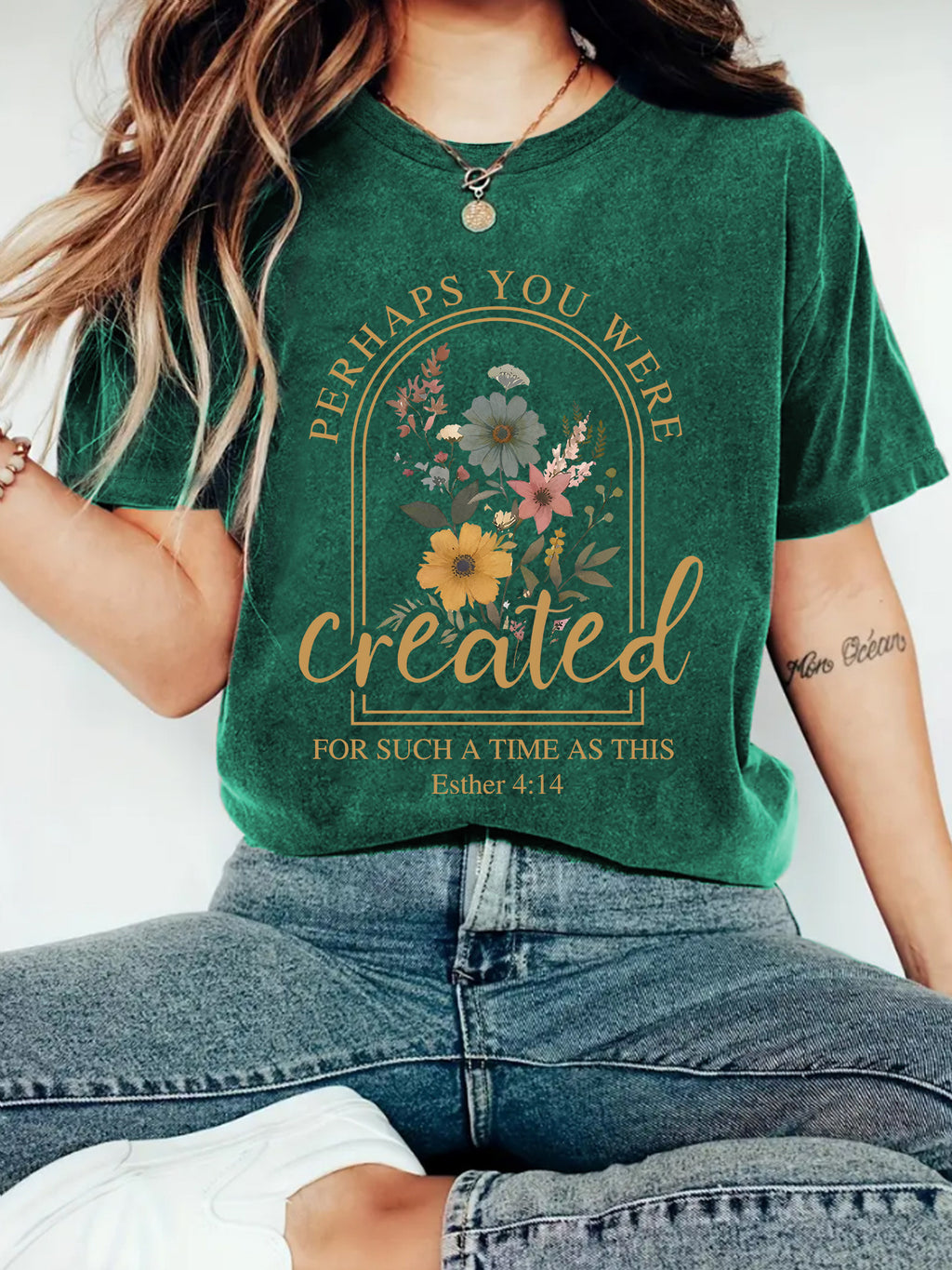 Botanical Bible Verse Graphic T-Shirt - Green