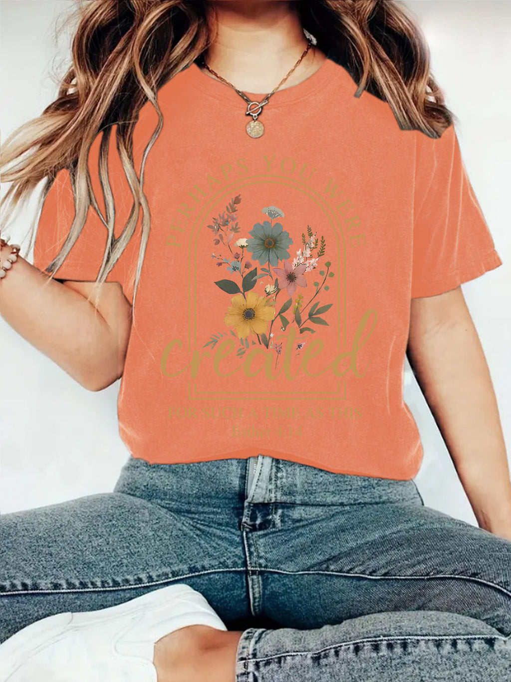 Botanical Bible Verse Graphic T-Shirt - Orange