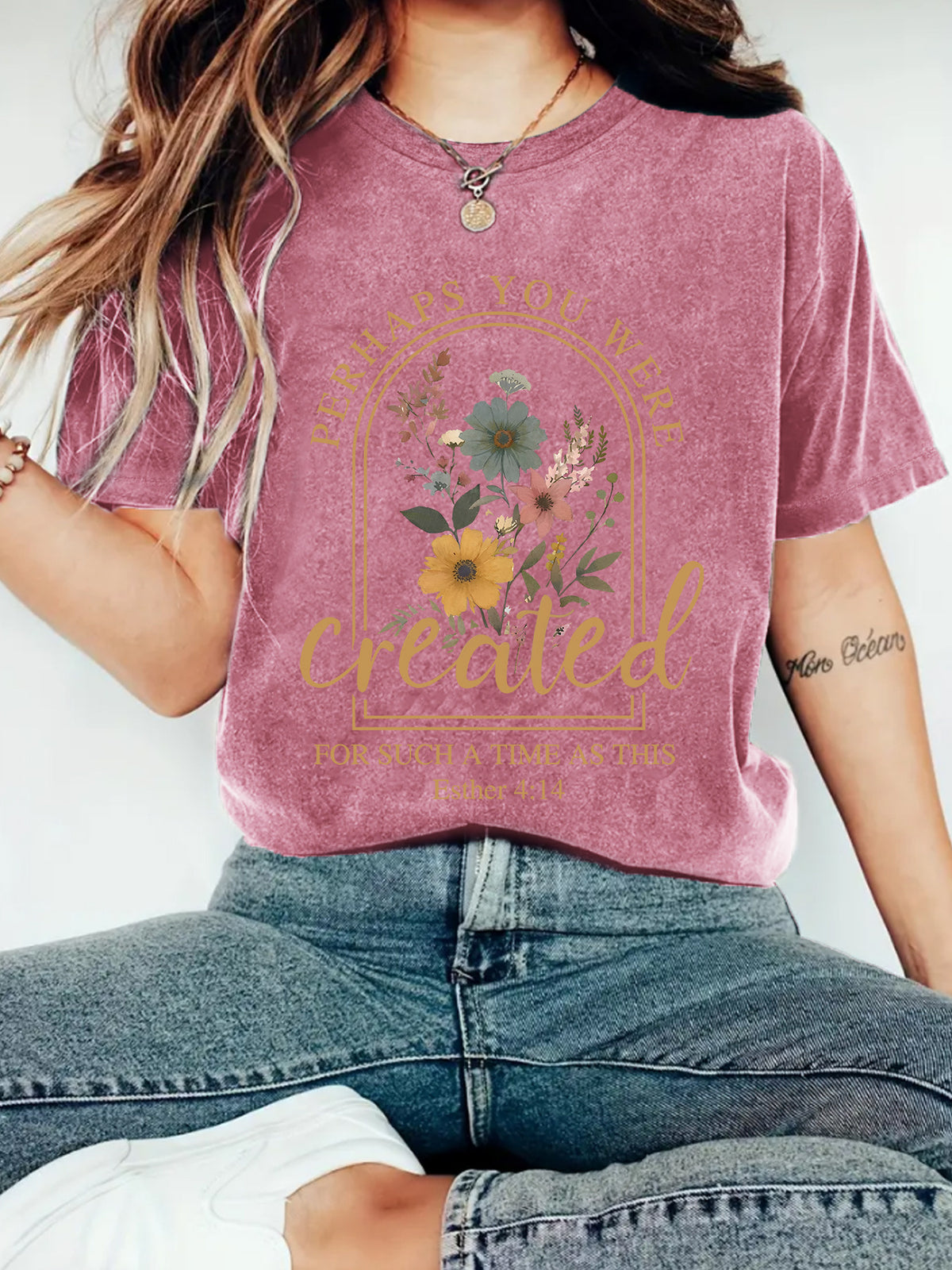 Botanical Bible Verse Graphic T-Shirt - Pink