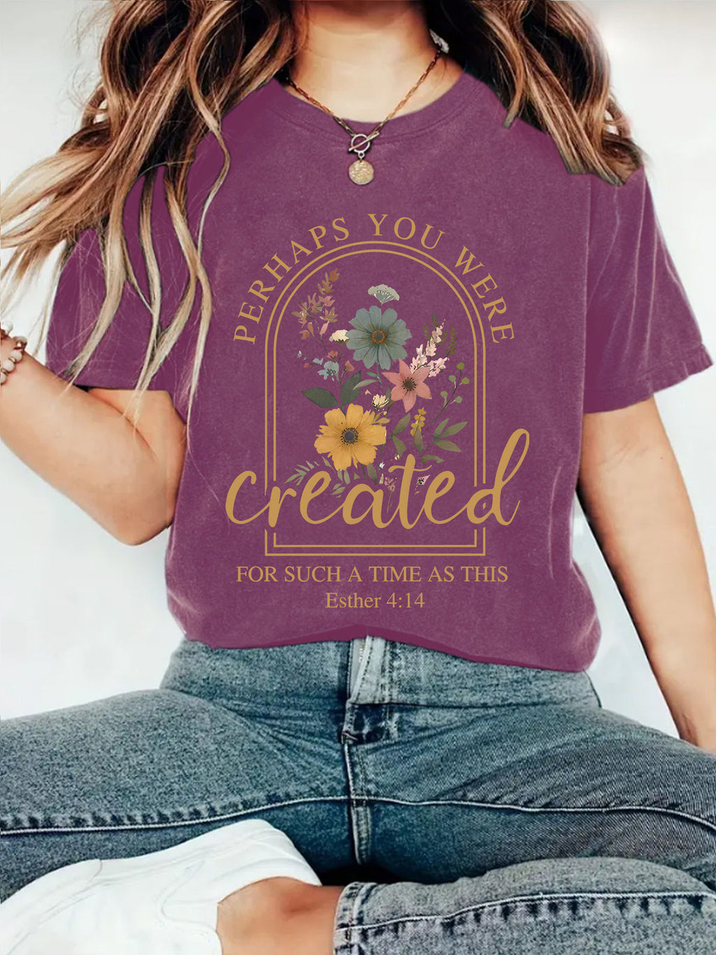 Botanical Bible Verse Graphic T-Shirt - Purple