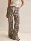 Leopard Print Side Stripe Wide Leg Pants - Leo