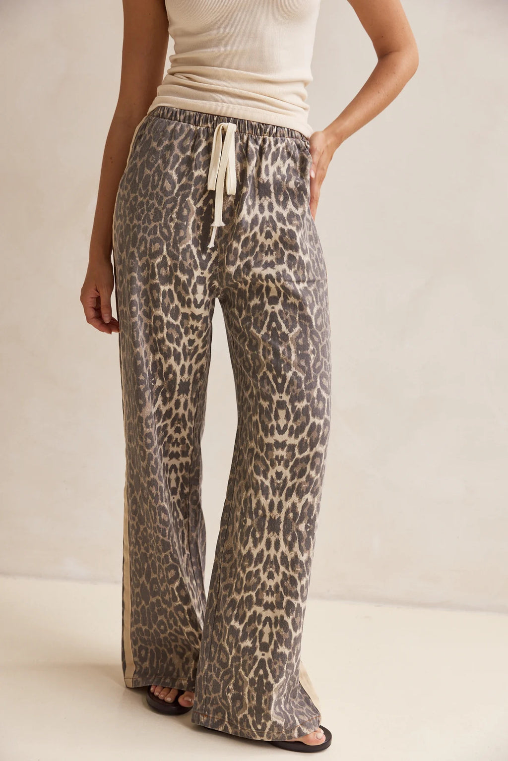 Leopard Print Side Stripe Wide Leg Pants - Leo - 1