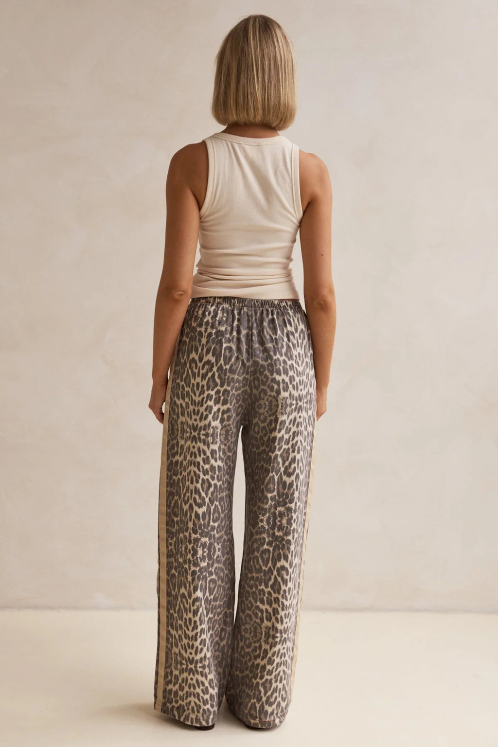 Leopard Print Side Stripe Wide Leg Pants - Leo - 3