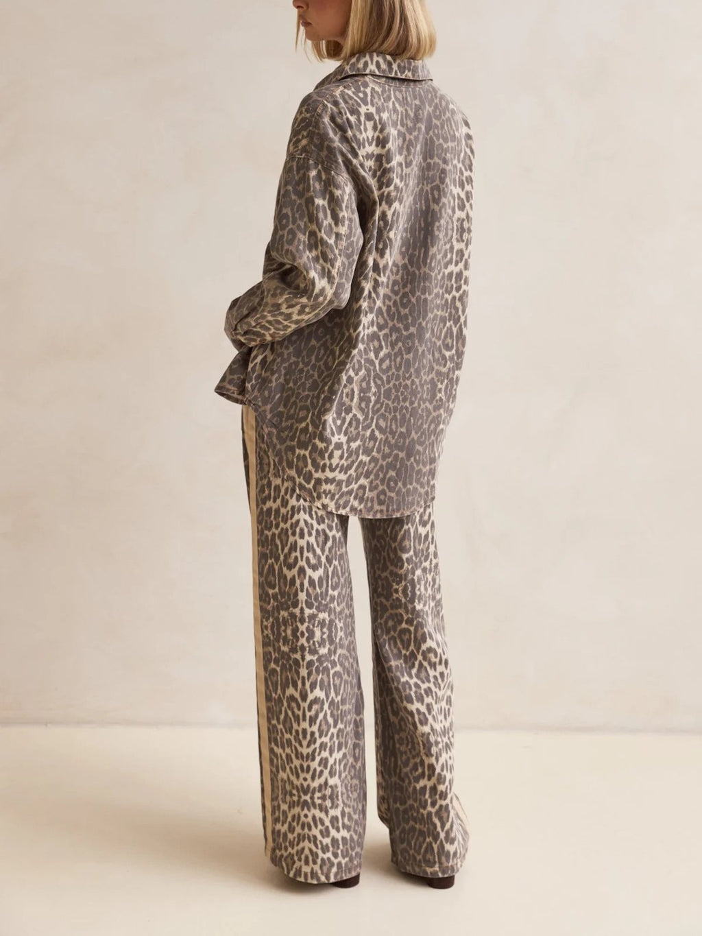 Leopard Print Side Stripe Wide Leg Pants - Leo - 5