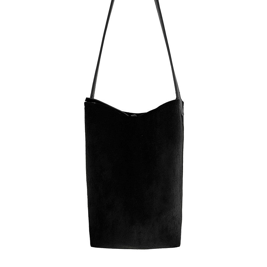 Faux Suede Bucket Bag with Long Shoulder Strap