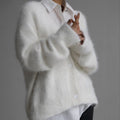 Soft Mohair Look V Neck Slouchy Cardigan - White