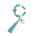 Cross Charm Bead Wristlet Keychain With Tassel - NO-6