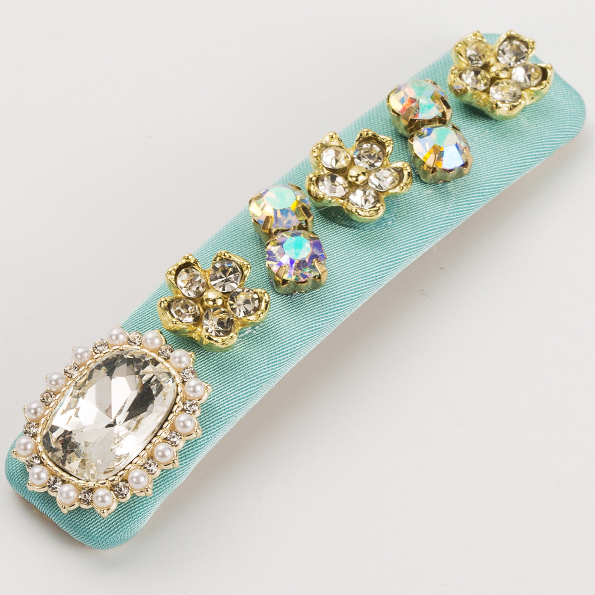 Rhinestone Flower Barrette Hair Clip - Blue