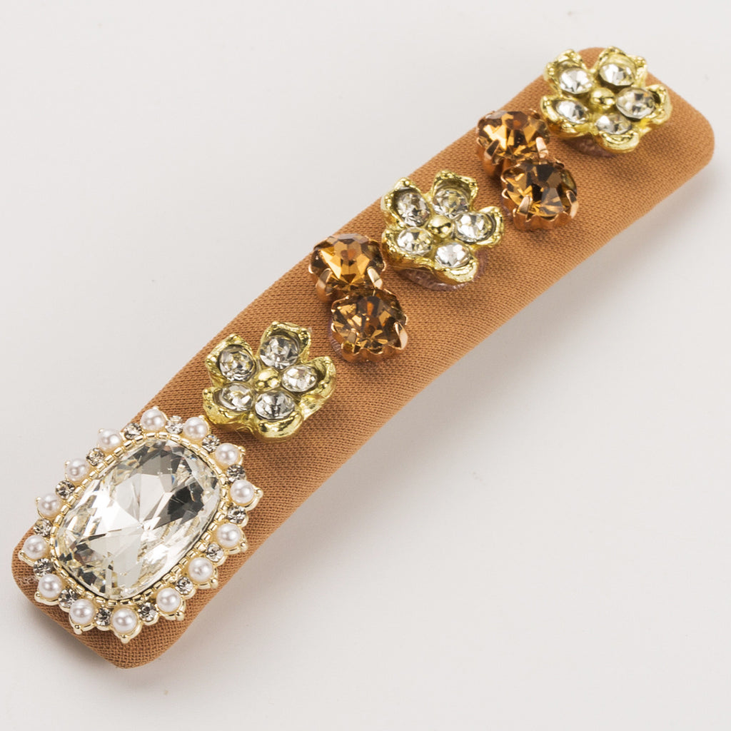 Rhinestone Flower Barrette Hair Clip - Coffee