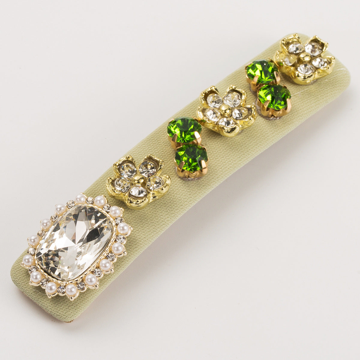Rhinestone Flower Barrette Hair Clip - Green