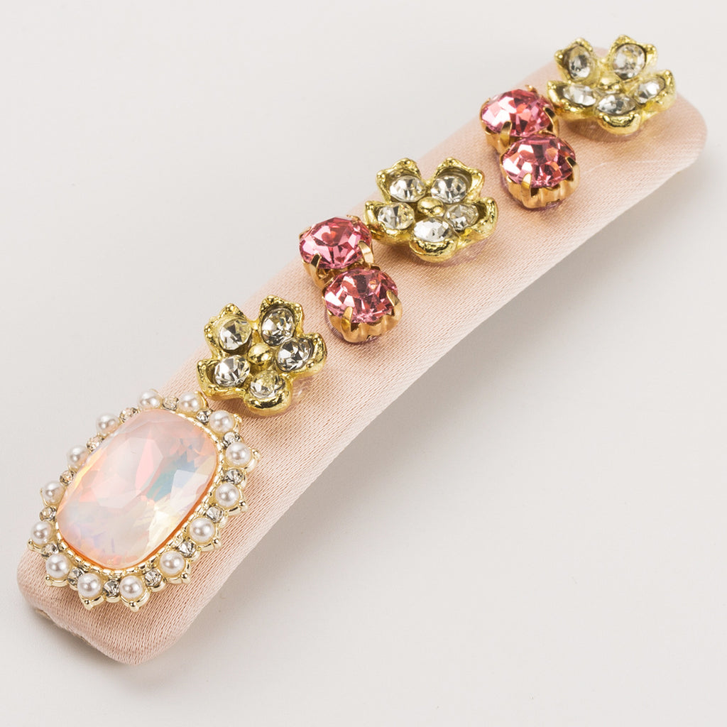 Rhinestone Flower Barrette Hair Clip - Pink