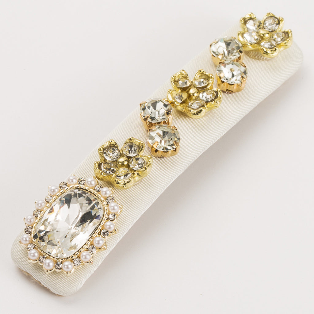 Rhinestone Flower Barrette Hair Clip - White
