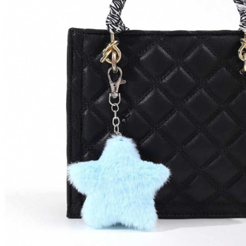 Soft Faux Fur Star Bag Charm Keychain - Blue