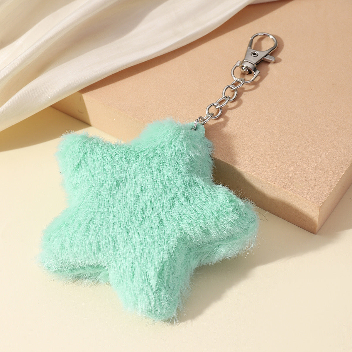 Soft Faux Fur Star Bag Charm Keychain - Green