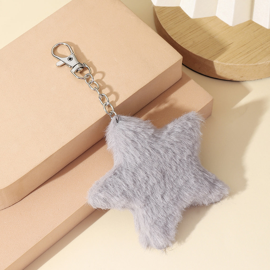 Soft Faux Fur Star Bag Charm Keychain - Grey