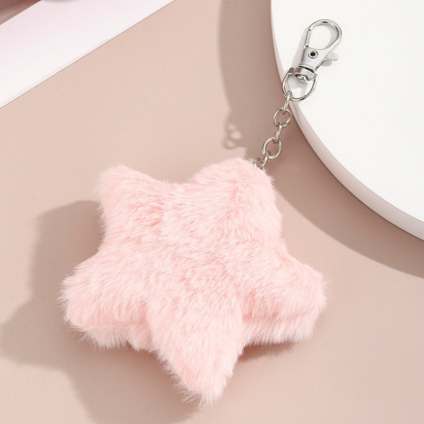 Soft Faux Fur Star Bag Charm Keychain - LightPink