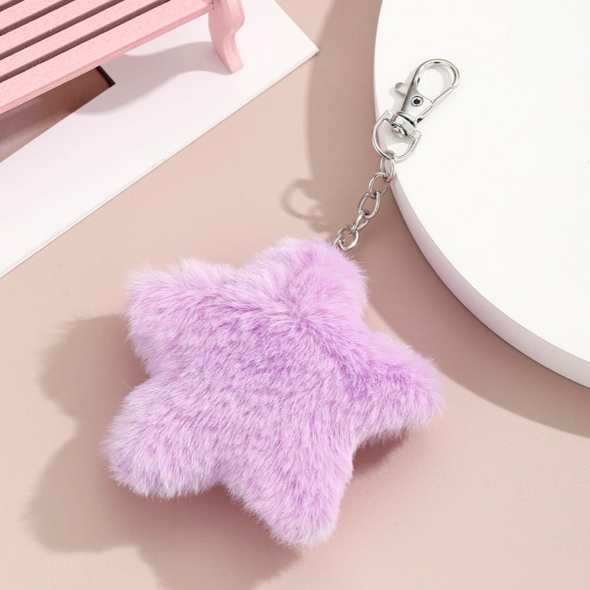 Soft Faux Fur Star Bag Charm Keychain - Purple