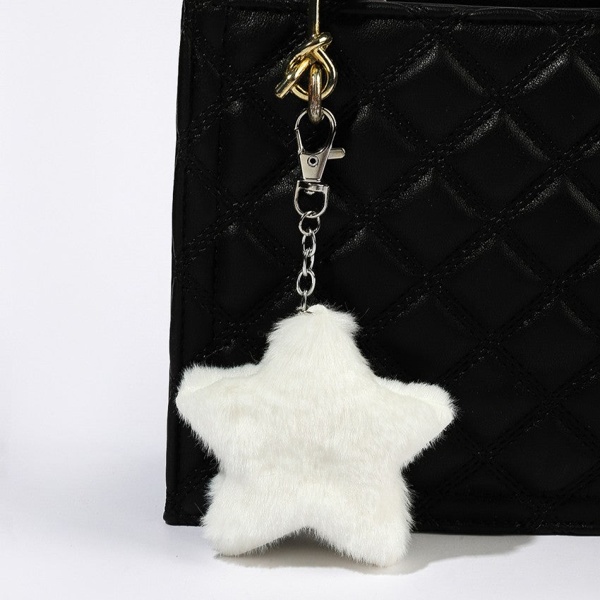 Soft Faux Fur Star Bag Charm Keychain - White