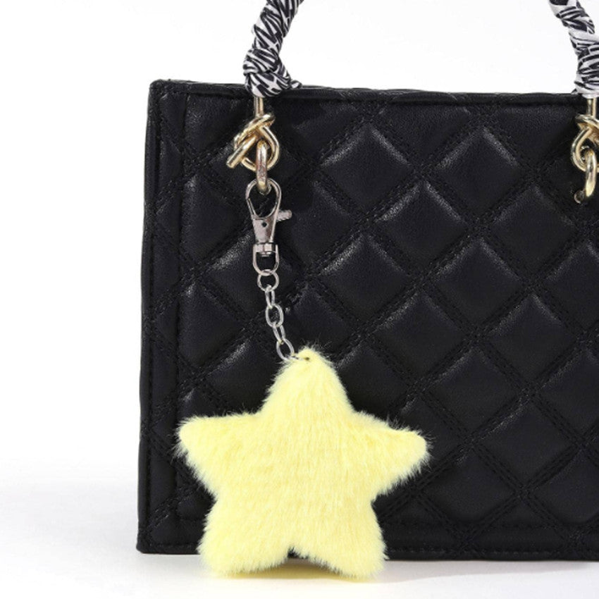 Soft Faux Fur Star Bag Charm Keychain - Yellow