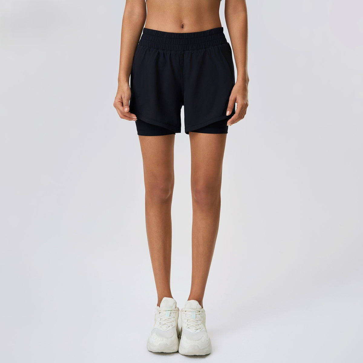 Quick Dry Layered Running Shorts - Black