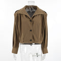 Cropped Boxy Lapel Utility Jacket - Khaki