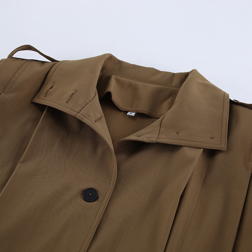Cropped Boxy Lapel Utility Jacket - Khaki - 3
