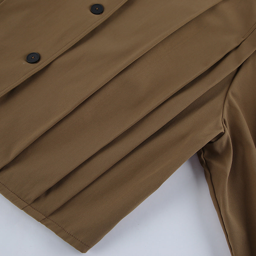 Cropped Boxy Lapel Utility Jacket - Khaki - 5