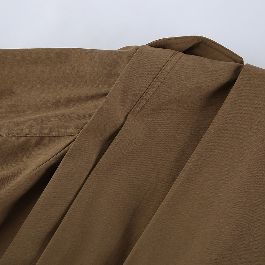 Cropped Boxy Lapel Utility Jacket - Khaki - 6