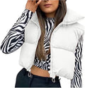 Cropped Quilted Puffer Vest Funnel Neck - white