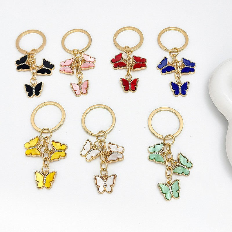 Triple Butterfly Charm Cluster Keychain