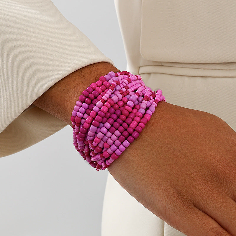 Boho Layered Twisted Seed-Bead Glass Bracelet