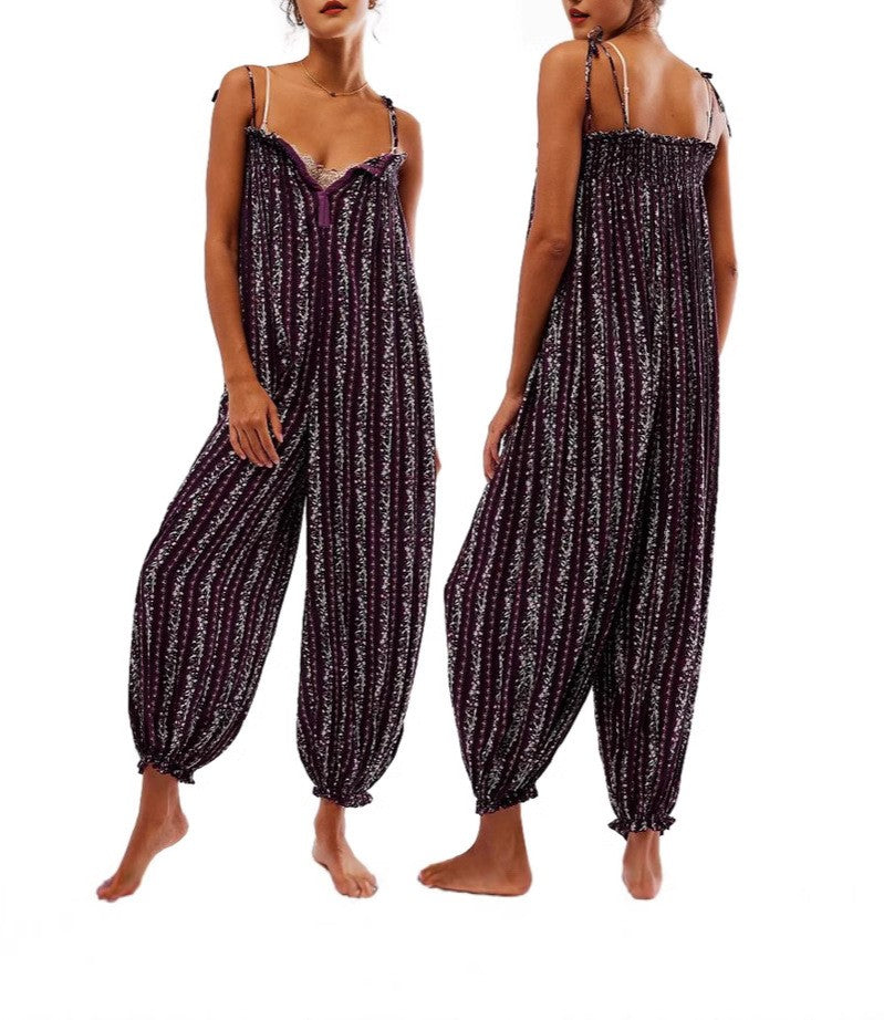 Smocked Bodice Harem Leg Jumpsuit - black