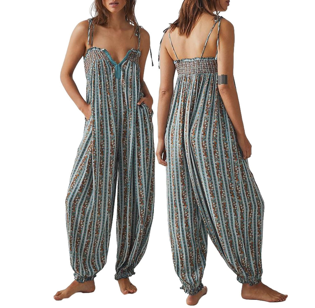 Smocked Bodice Harem Leg Jumpsuit - green
