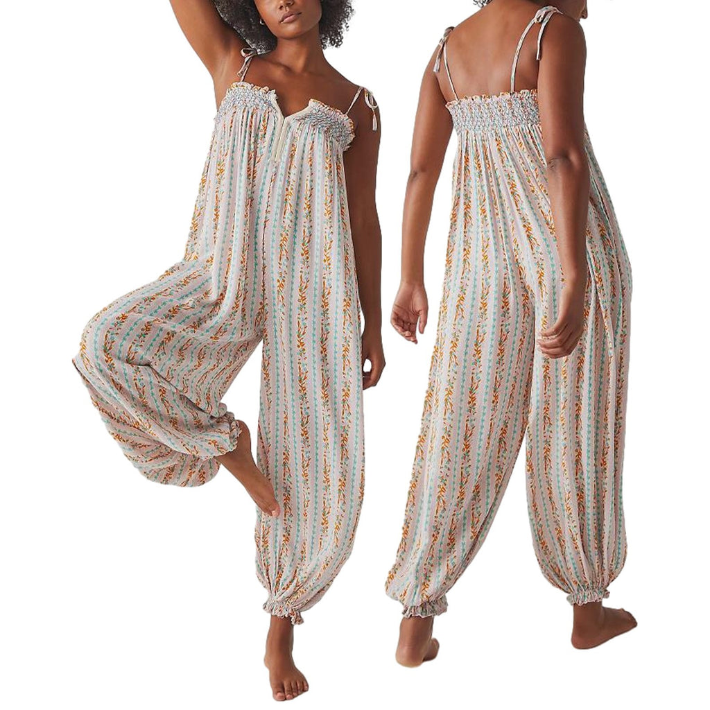 Smocked Bodice Harem Leg Jumpsuit - white