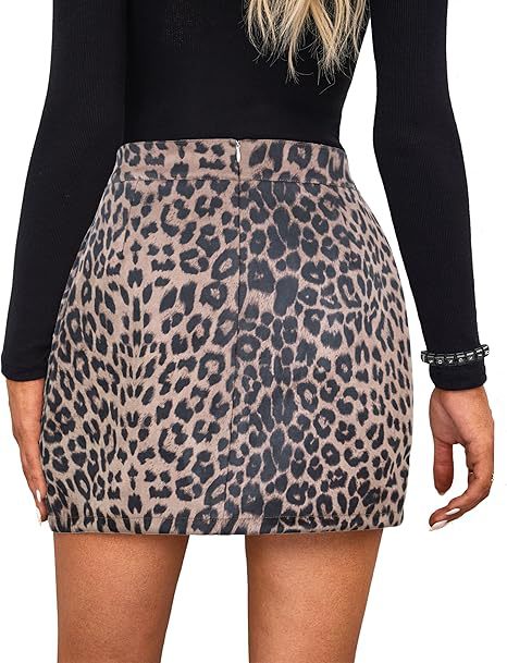Animal Print High Waist Bodycon Mini Skirt - Khaki