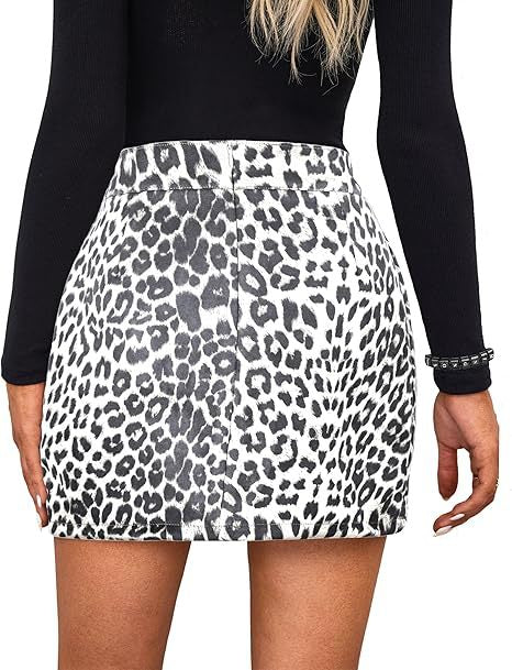 Animal Print High Waist Bodycon Mini Skirt - white