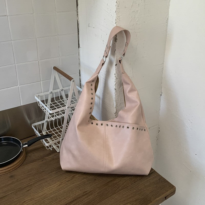 Grommet Slouchy Hobo Shoulder Bag - Pink