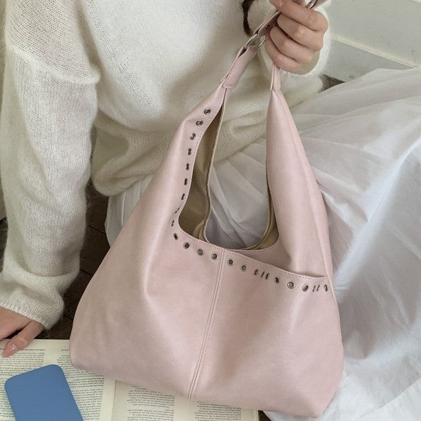 Grommet Slouchy Hobo Shoulder Bag