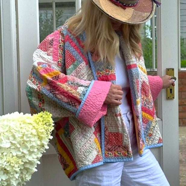 Log Cabin Quilt Patchwork Oversized Jacket - Colored