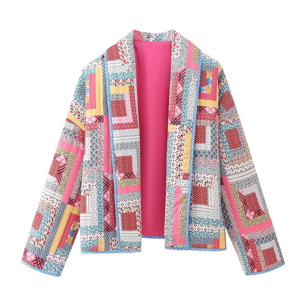 Log Cabin Quilt Patchwork Oversized Jacket - Colored - 1